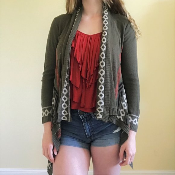 Wet Seal Olive and Orange Geometric Shrug/Sweater - Picture 1 of 4